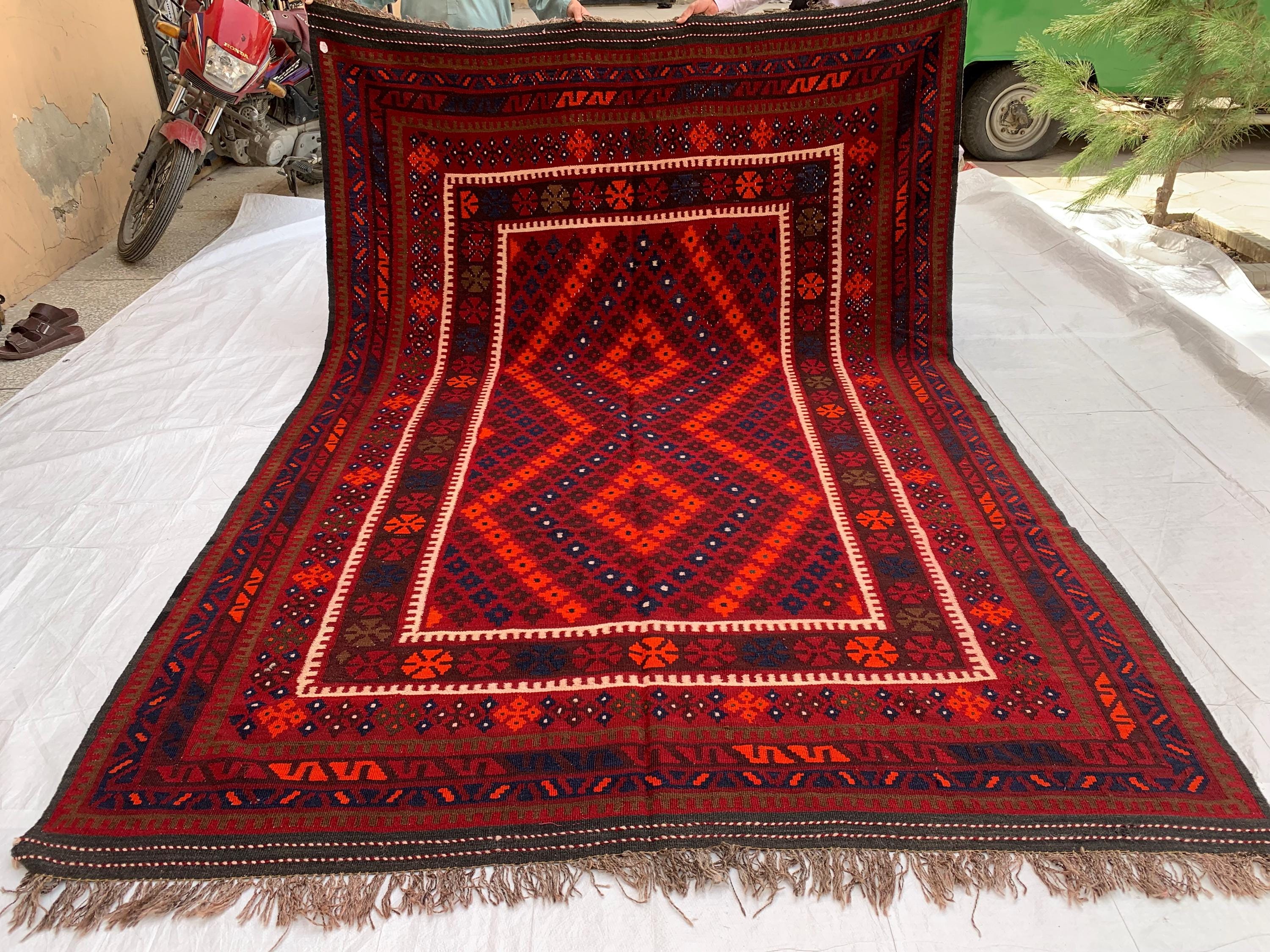 6x10ft, Large Vintage Terracotta Kilim Rug, Turkmen Rug, Afghan Handmade Wool Rug, Living Room Rug, Bedroom Rug 290x198 cm