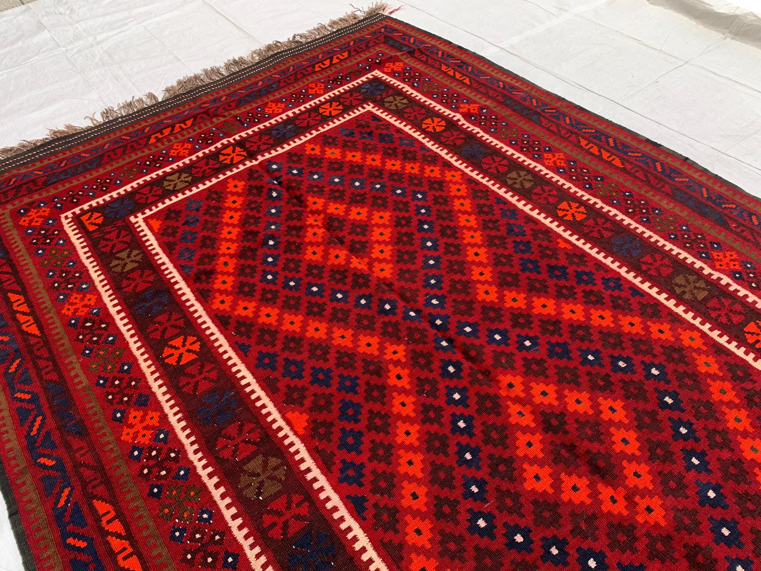 6x10ft, Large Vintage Terracotta Kilim Rug, Turkmen Rug, Afghan Handmade Wool Rug, Living Room Rug, Bedroom Rug 290x198 cm
