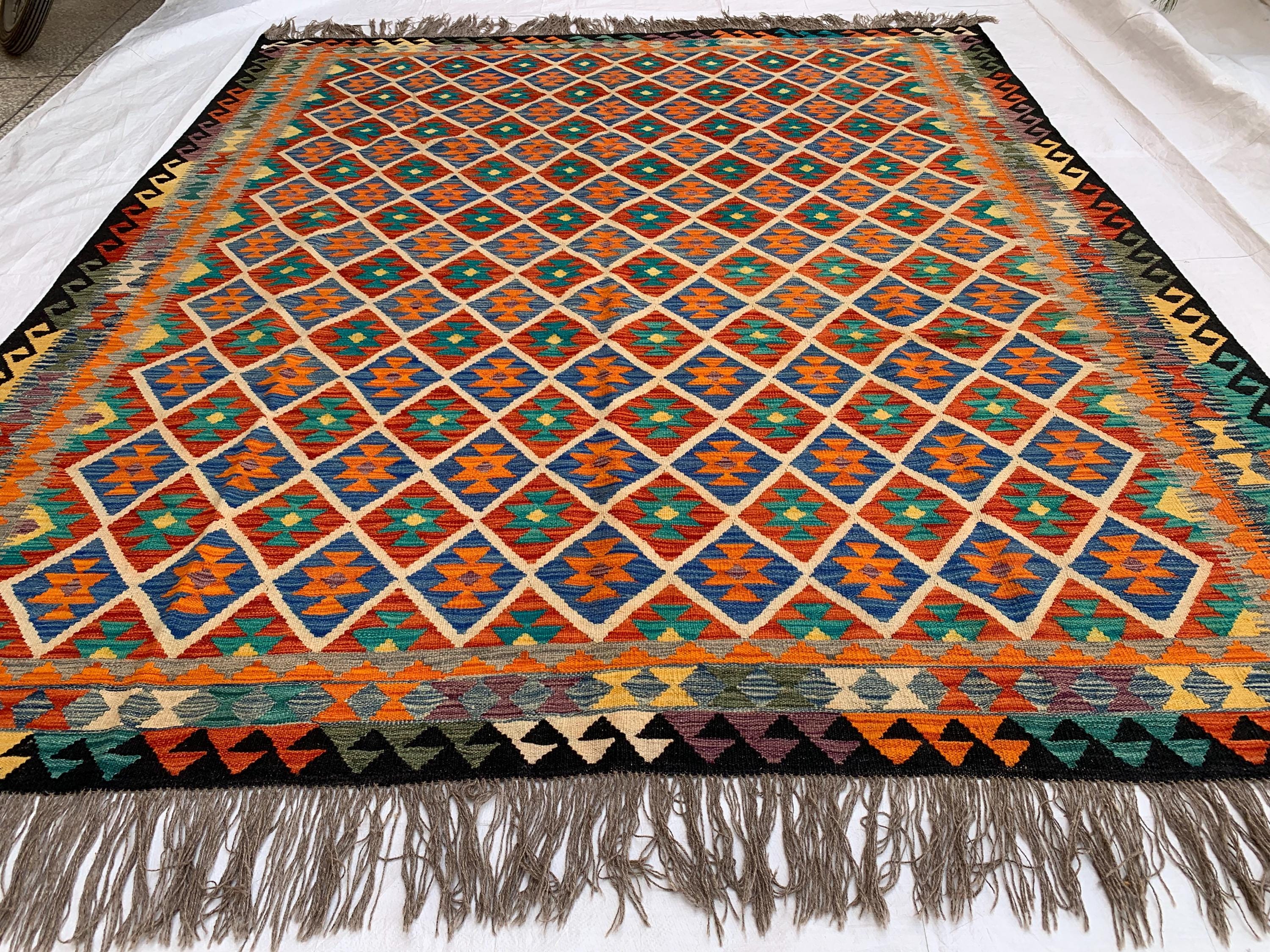 8x10 Handmade Multicolor Afghan Kilim Rug – Wool Tribal Area Rug | Vintage Flatweave Carpet | Boho Geometric Decor | Large Lightweight Rug