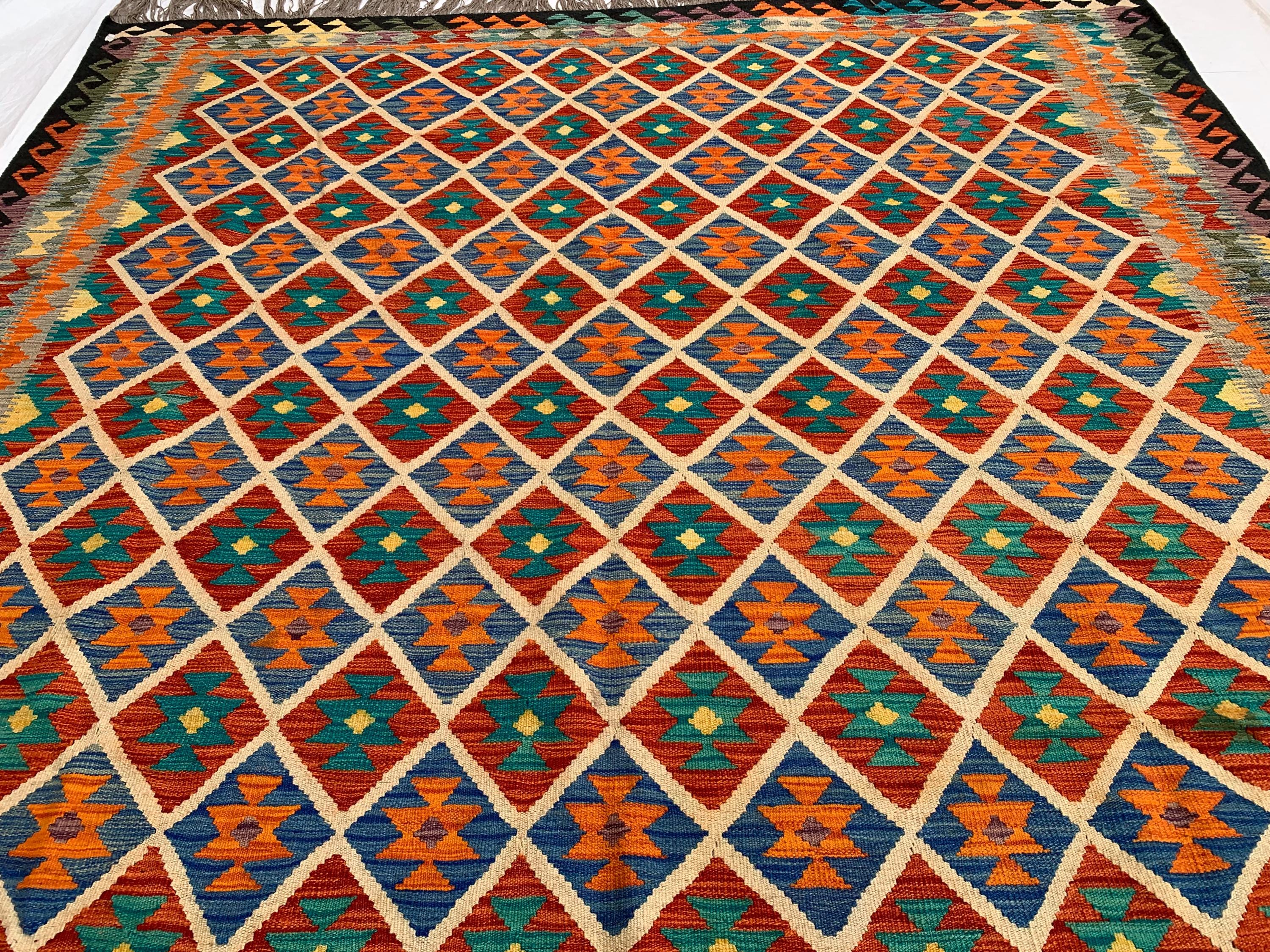 8x10 Handmade Multicolor Afghan Kilim Rug – Wool Tribal Area Rug | Vintage Flatweave Carpet | Boho Geometric Decor | Large Lightweight Rug