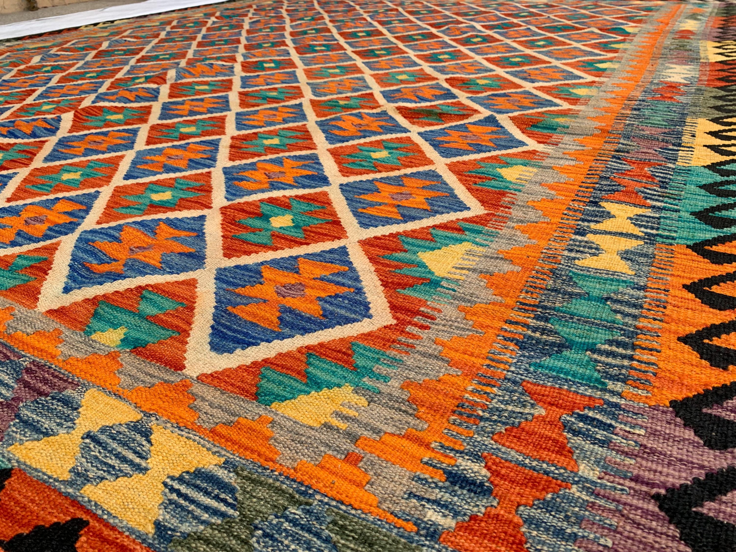 8x10 Handmade Multicolor Afghan Kilim Rug – Wool Tribal Area Rug | Vintage Flatweave Carpet | Boho Geometric Decor | Large Lightweight Rug