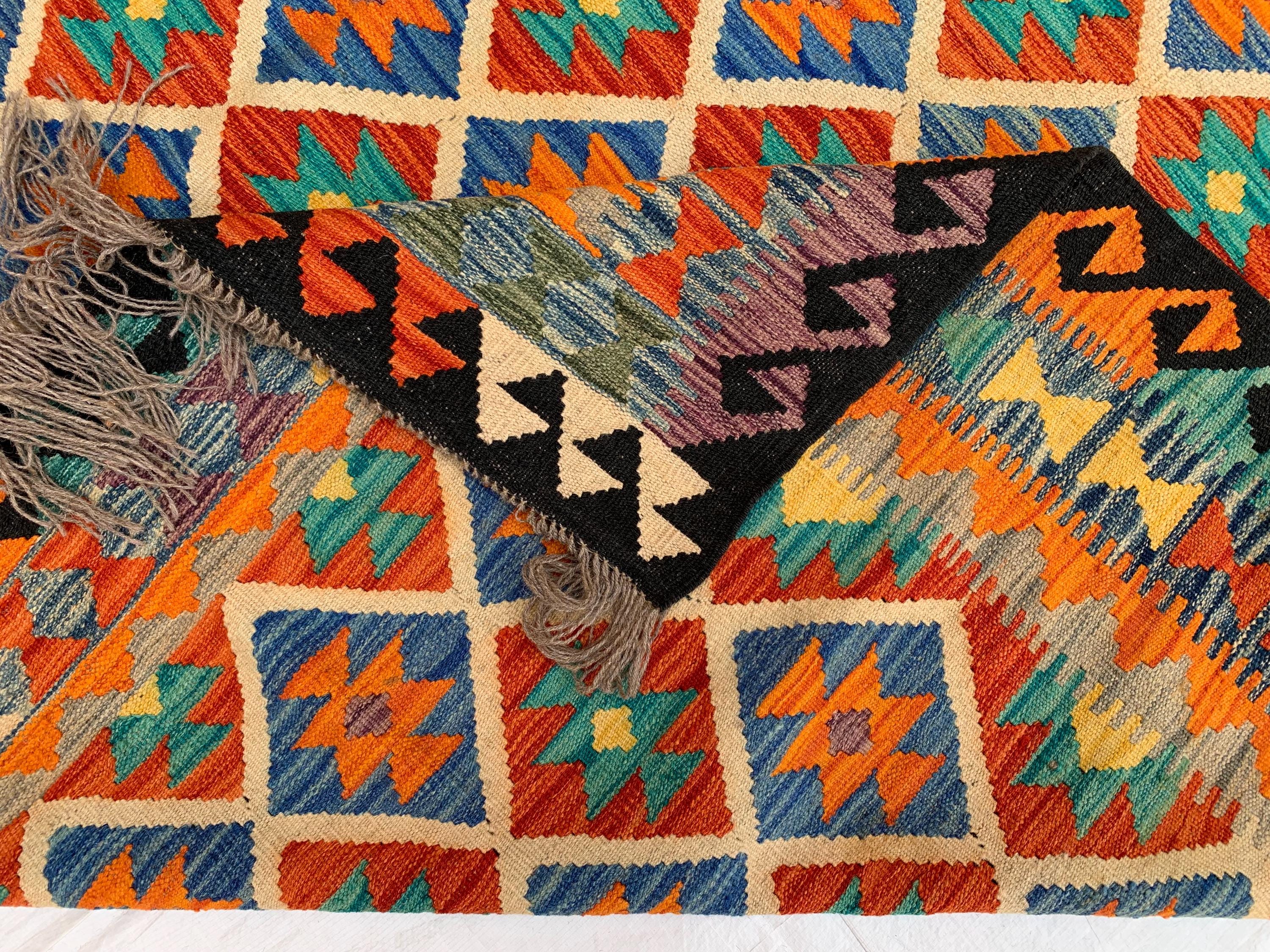 8x10 Handmade Multicolor Afghan Kilim Rug – Wool Tribal Area Rug | Vintage Flatweave Carpet | Boho Geometric Decor | Large Lightweight Rug