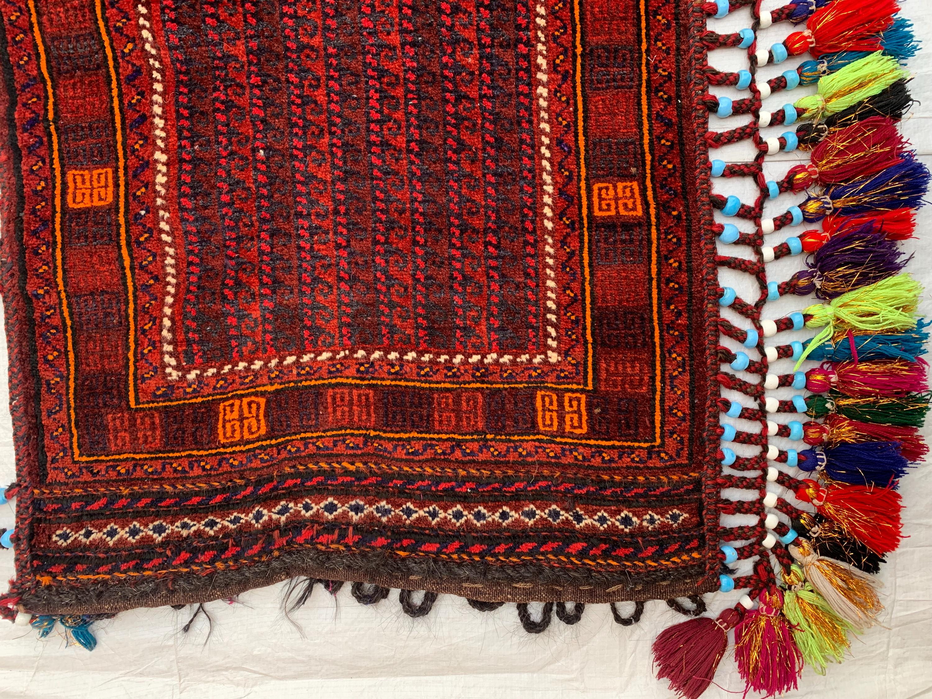 Vintage Afghan Cushion Cover–Faded Tribal Carpet Pillow –Handmade Turkmen Bukhara Textile– 1’11 x 3’7 Decorative Rug Cushion Collector Decor