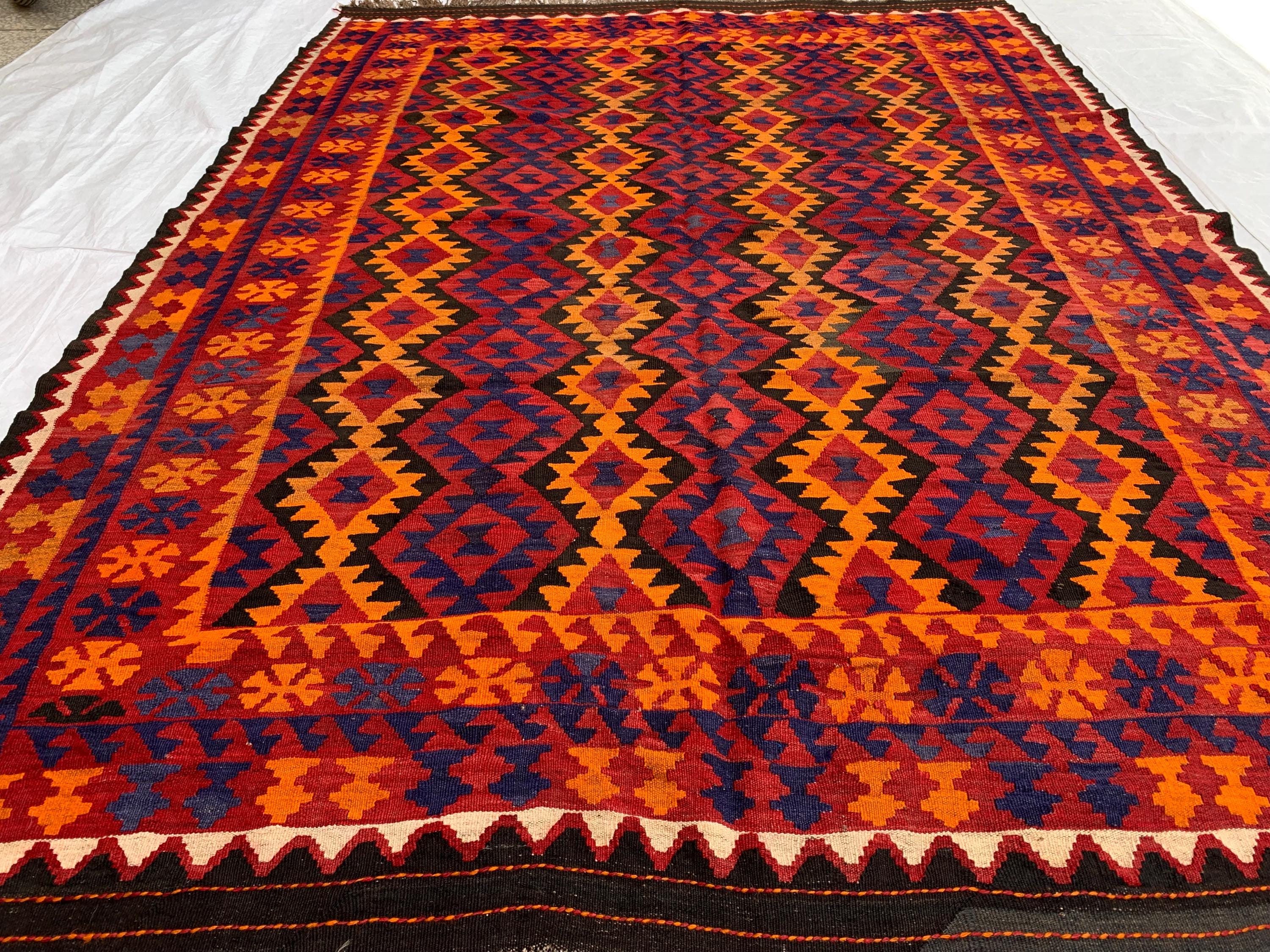 7x9 Large Afghan Tribal Kilim Rug – Handwoven Wool Area Rug | Vintage Boho Decor for Living Room or Bedroom, Rustic Home Decor 9.5x6.10 ft