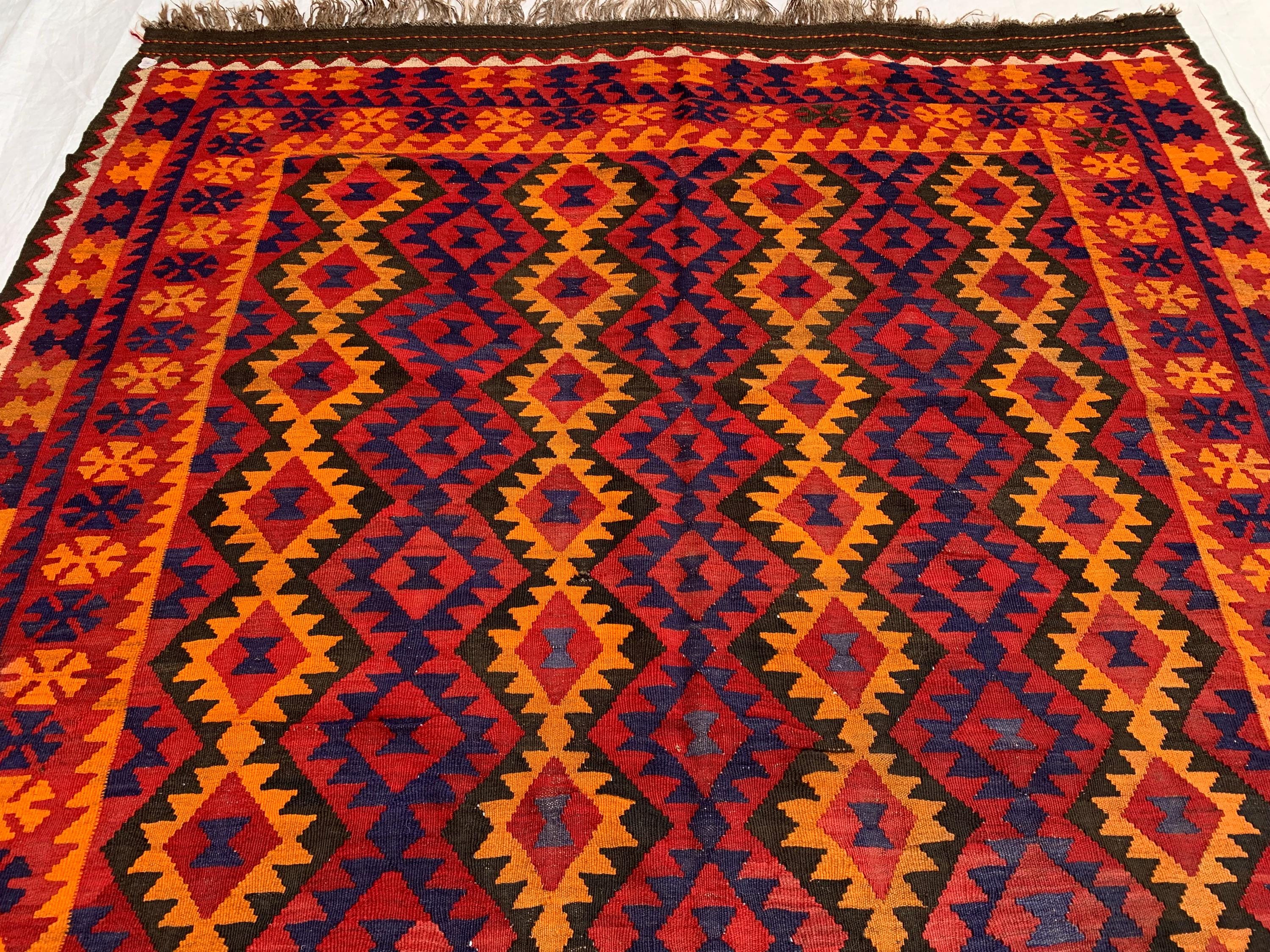 7x9 Large Afghan Tribal Kilim Rug – Handwoven Wool Area Rug | Vintage Boho Decor for Living Room or Bedroom, Rustic Home Decor 9.5x6.10 ft