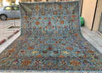 Large Hand-Knotted Blue Persian Chobi Rug 13x9 – Wool Oriental Carpet, Floral Medallion Design, Vintage Style Living Room Area Rug 400x300cm