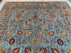 Large Hand-Knotted Blue Persian Chobi Rug 13x9 – Wool Oriental Carpet, Floral Medallion Design, Vintage Style Living Room Area Rug 400x300cm