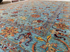 Large Hand-Knotted Blue Persian Chobi Rug 13x9 – Wool Oriental Carpet, Floral Medallion Design, Vintage Style Living Room Area Rug 400x300cm