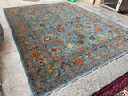 Large Hand-Knotted Blue Persian Chobi Rug 13x9 – Wool Oriental Carpet, Floral Medallion Design, Vintage Style Living Room Area Rug 400x300cm