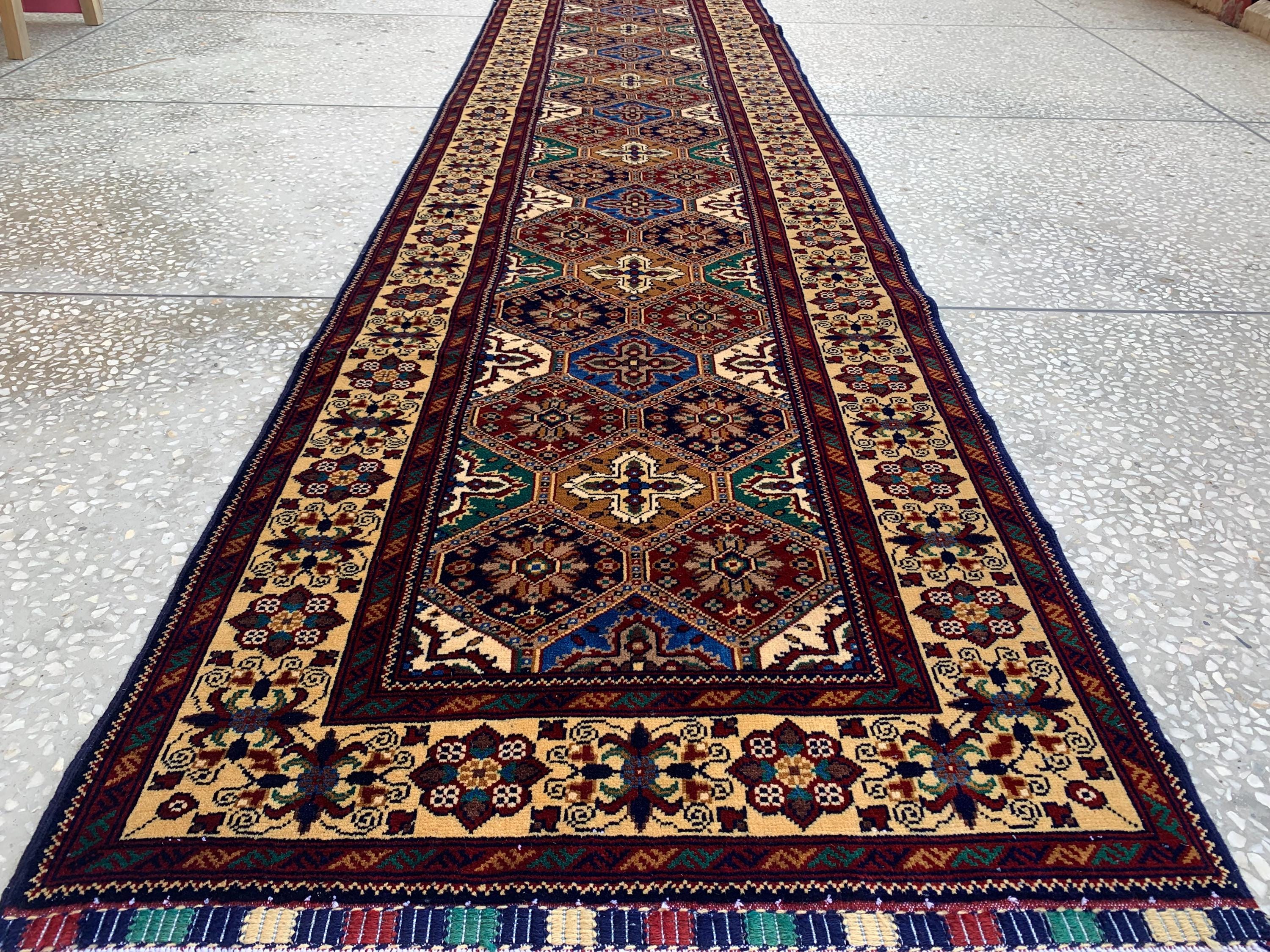 Handmade Runner Rug 12.10 x 3 | Custom Wool & Cotton Rug |Multicolor Unique Area Runner for Hallway, Living Room, or Entryway 391x90cm