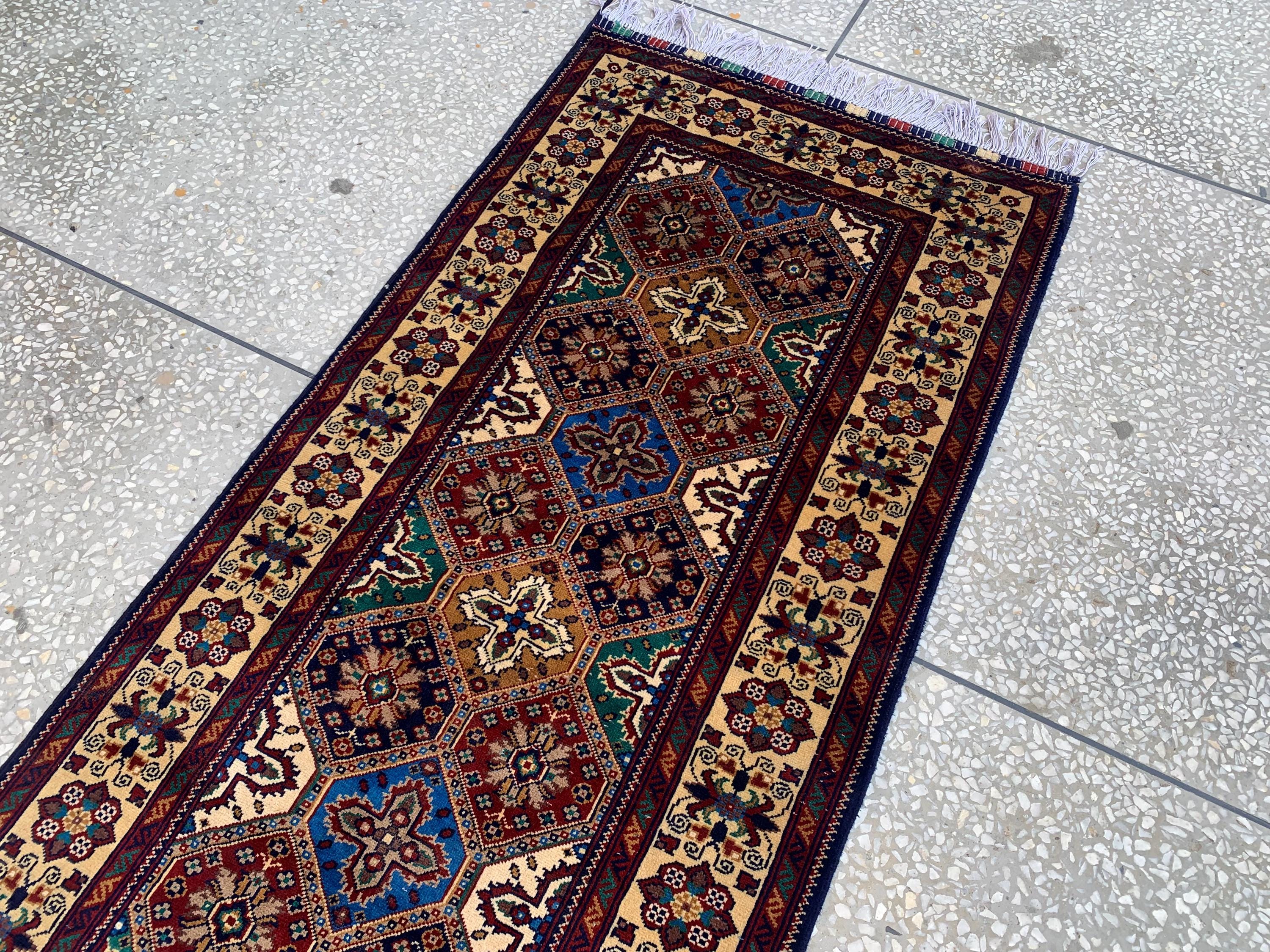 Handmade Runner Rug 12.10 x 3 | Custom Wool & Cotton Rug |Multicolor Unique Area Runner for Hallway, Living Room, or Entryway 391x90cm