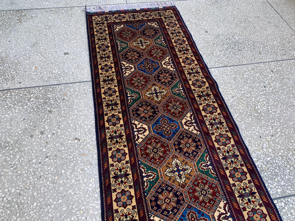 Handmade Runner Rug 12.10 x 3 | Custom Wool & Cotton Rug |Multicolor Unique Area Runner for Hallway, Living Room, or Entryway 391x90cm