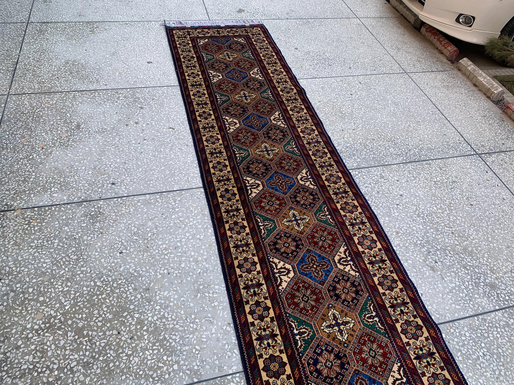 Handmade Runner Rug 12.10 x 3 | Custom Wool & Cotton Rug |Multicolor Unique Area Runner for Hallway, Living Room, or Entryway 391x90cm
