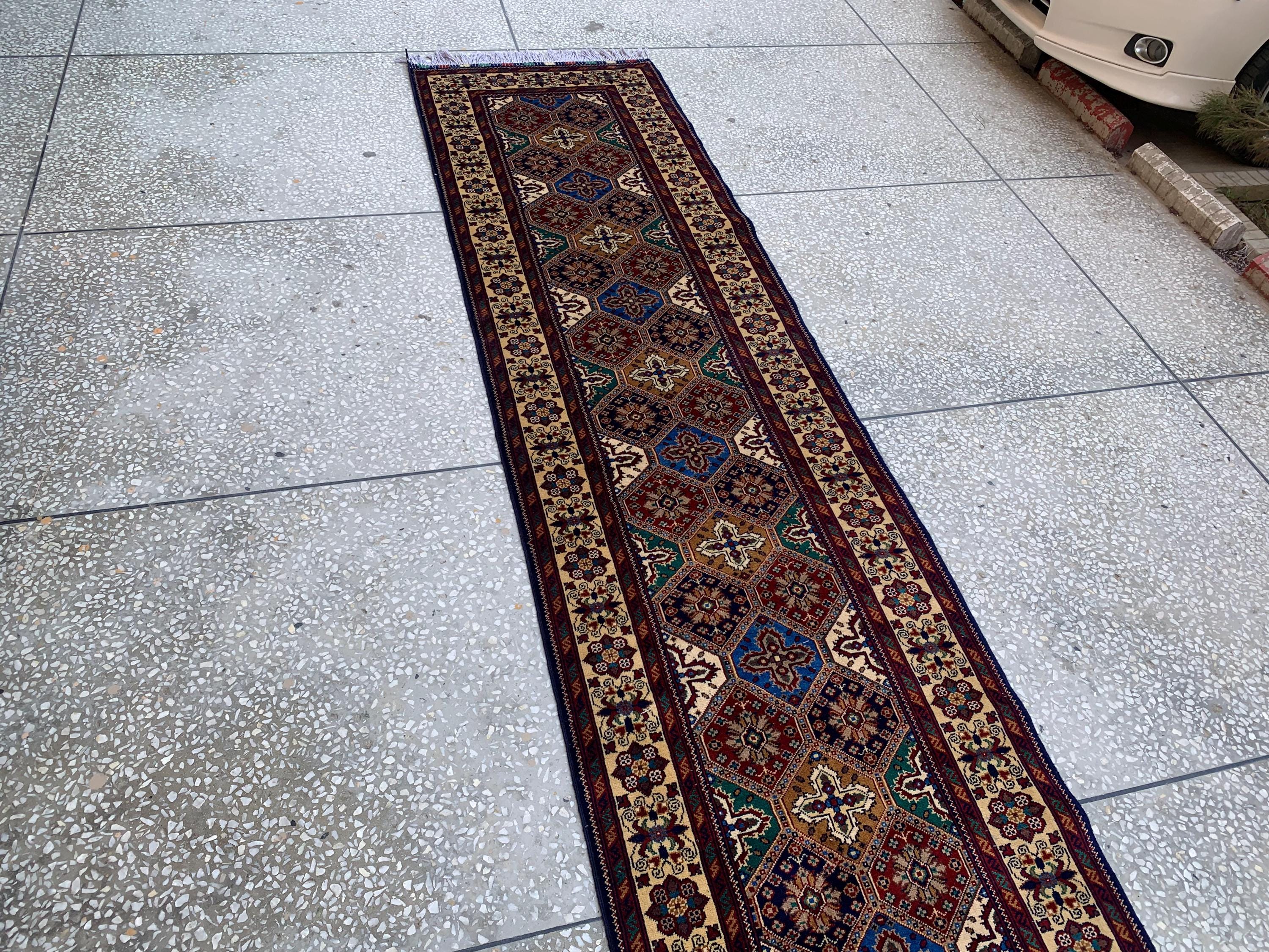 Handmade Runner Rug 12.10 x 3 | Custom Wool & Cotton Rug |Multicolor Unique Area Runner for Hallway, Living Room, or Entryway 391x90cm