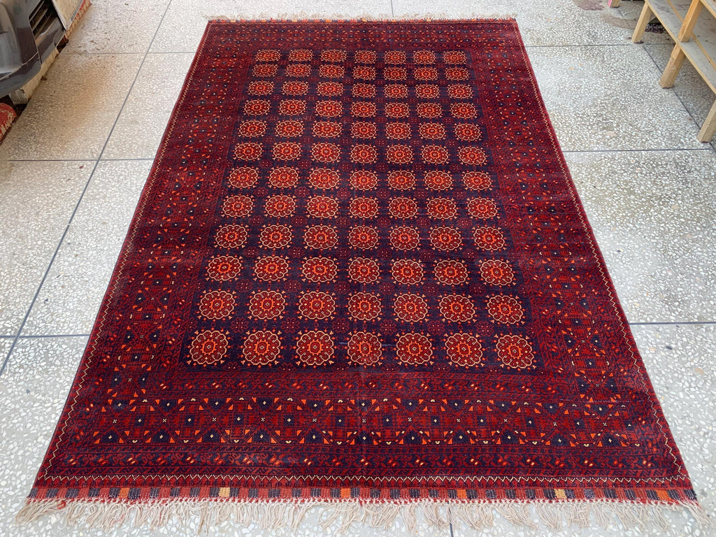 Vintage Turkmen Patnus Gul Rug 9.10x6.6 | Authentic Handwoven Wool Carpet | Traditional Tribal Design | Classic Decorative Rug, Bedroom Rug