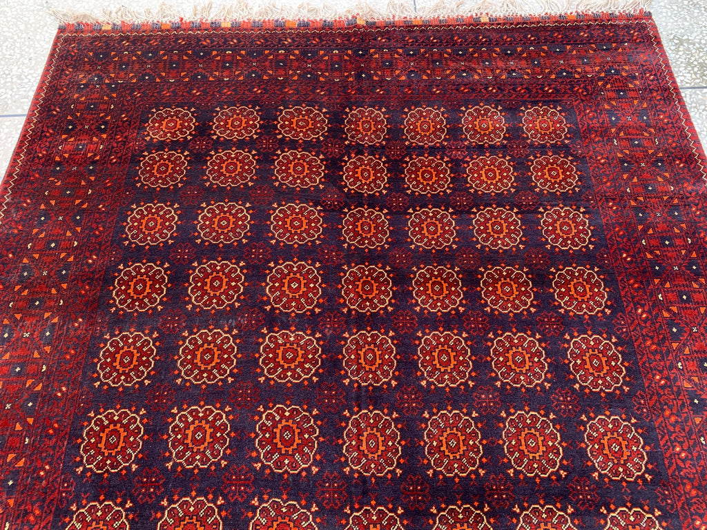 Vintage Turkmen Patnus Gul Rug 9.10x6.6 | Authentic Handwoven Wool Carpet | Traditional Tribal Design | Classic Decorative Rug, Bedroom Rug