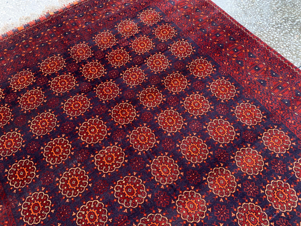 Vintage Turkmen Patnus Gul Rug 9.10x6.6 | Authentic Handwoven Wool Carpet | Traditional Tribal Design | Classic Decorative Rug, Bedroom Rug