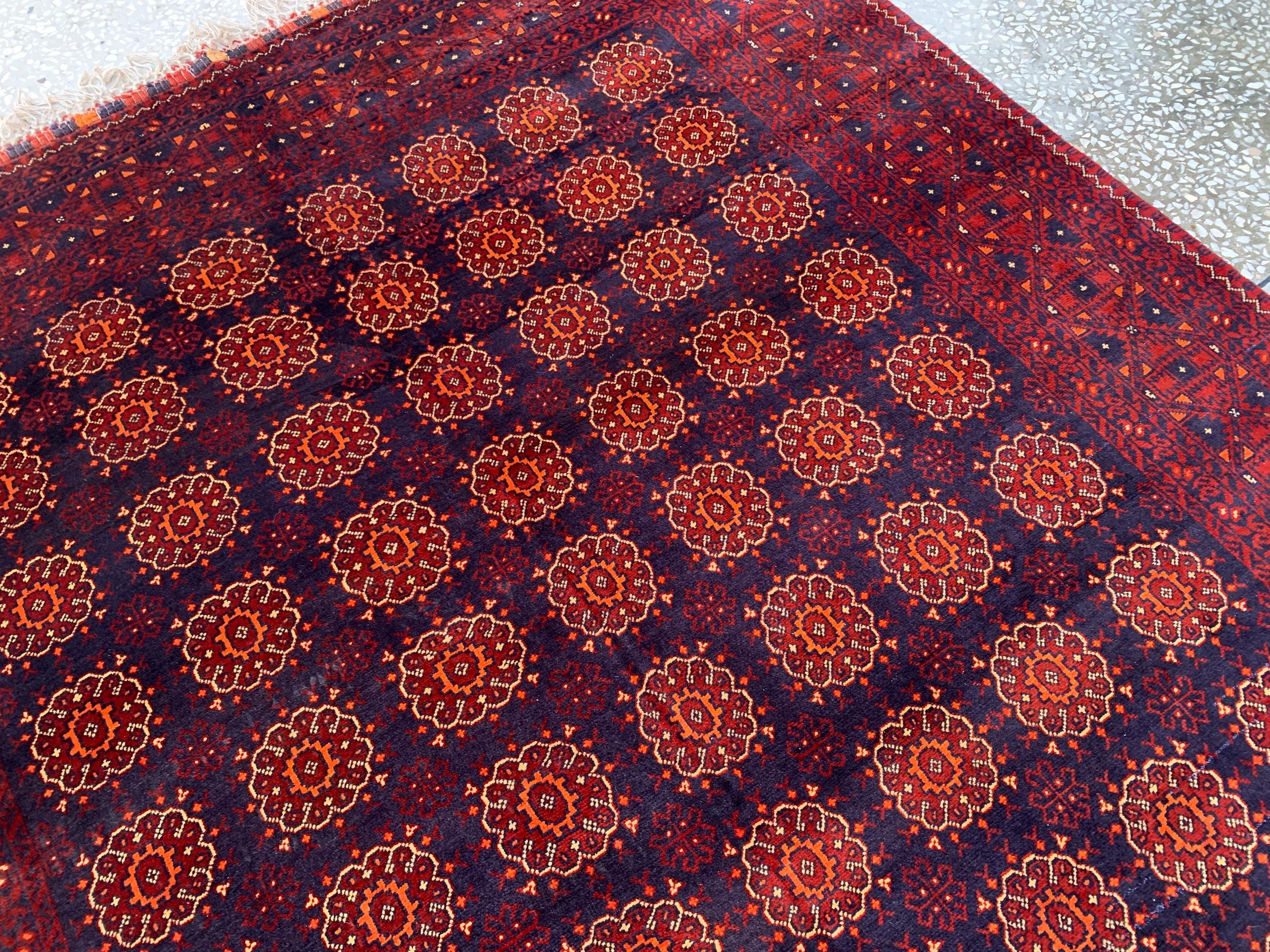 Vintage Turkmen Patnus Gul Rug 9.10x6.6 | Authentic Handwoven Wool Carpet | Traditional Tribal Design | Classic Decorative Rug, Bedroom Rug