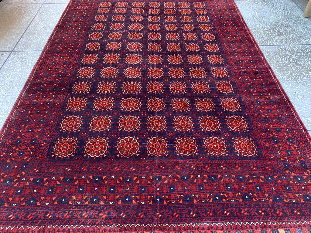 Vintage Turkmen Patnus Gul Rug 9.10x6.6 | Authentic Handwoven Wool Carpet | Traditional Tribal Design | Classic Decorative Rug, Bedroom Rug