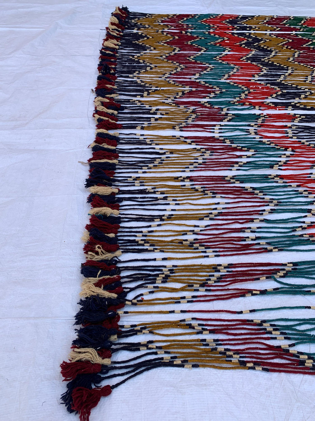 Handwoven Tribal Wall Hanging–Large 6.9x8.5ft Boho Tapestry, Colorful Ikat Pattern with Kilim Border–Bohemian Home Decor, Ethnic Textile Art