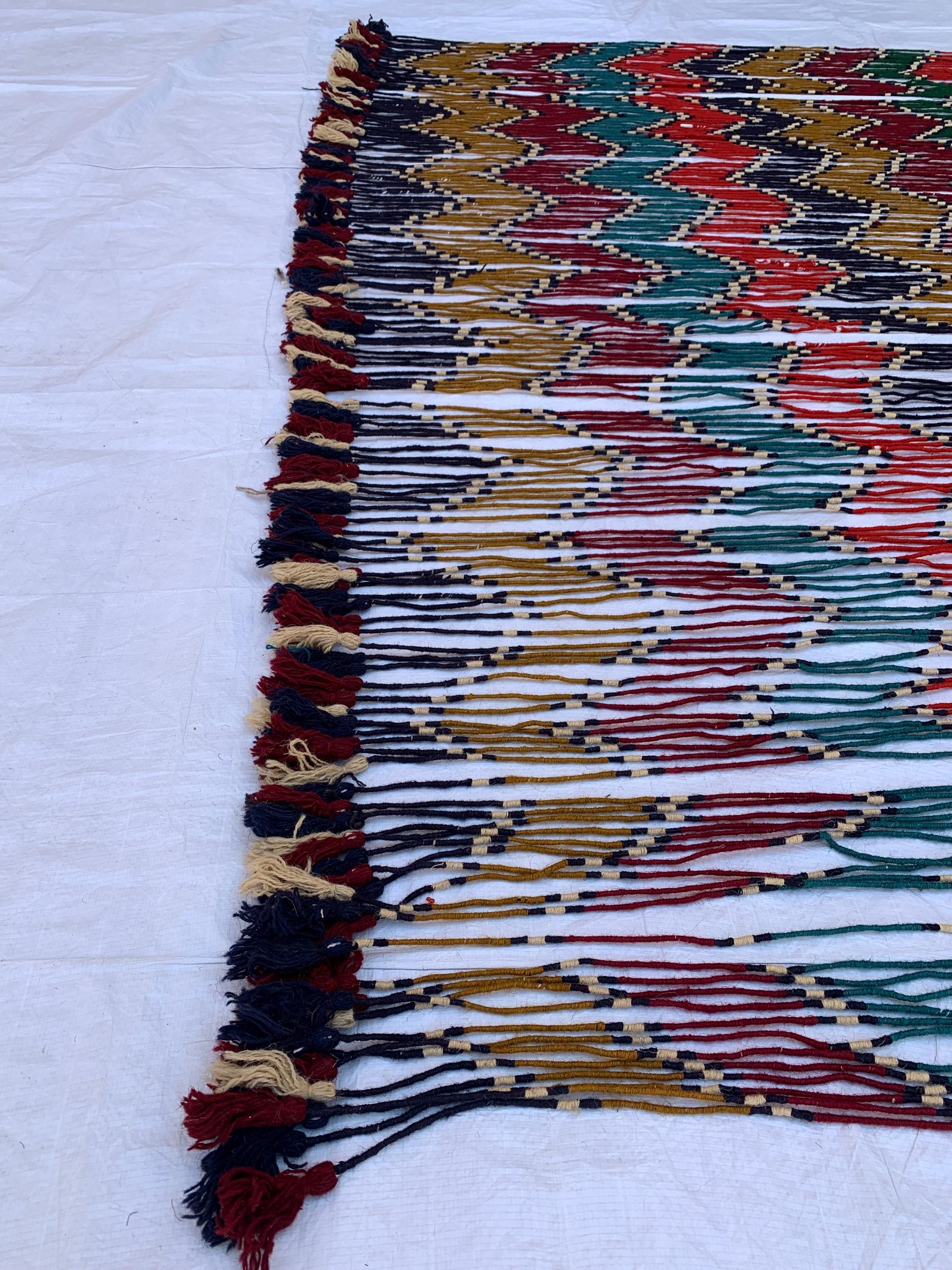Handwoven Tribal Wall Hanging–Large 6.9x8.5ft Boho Tapestry, Colorful Ikat Pattern with Kilim Border–Bohemian Home Decor, Ethnic Textile Art