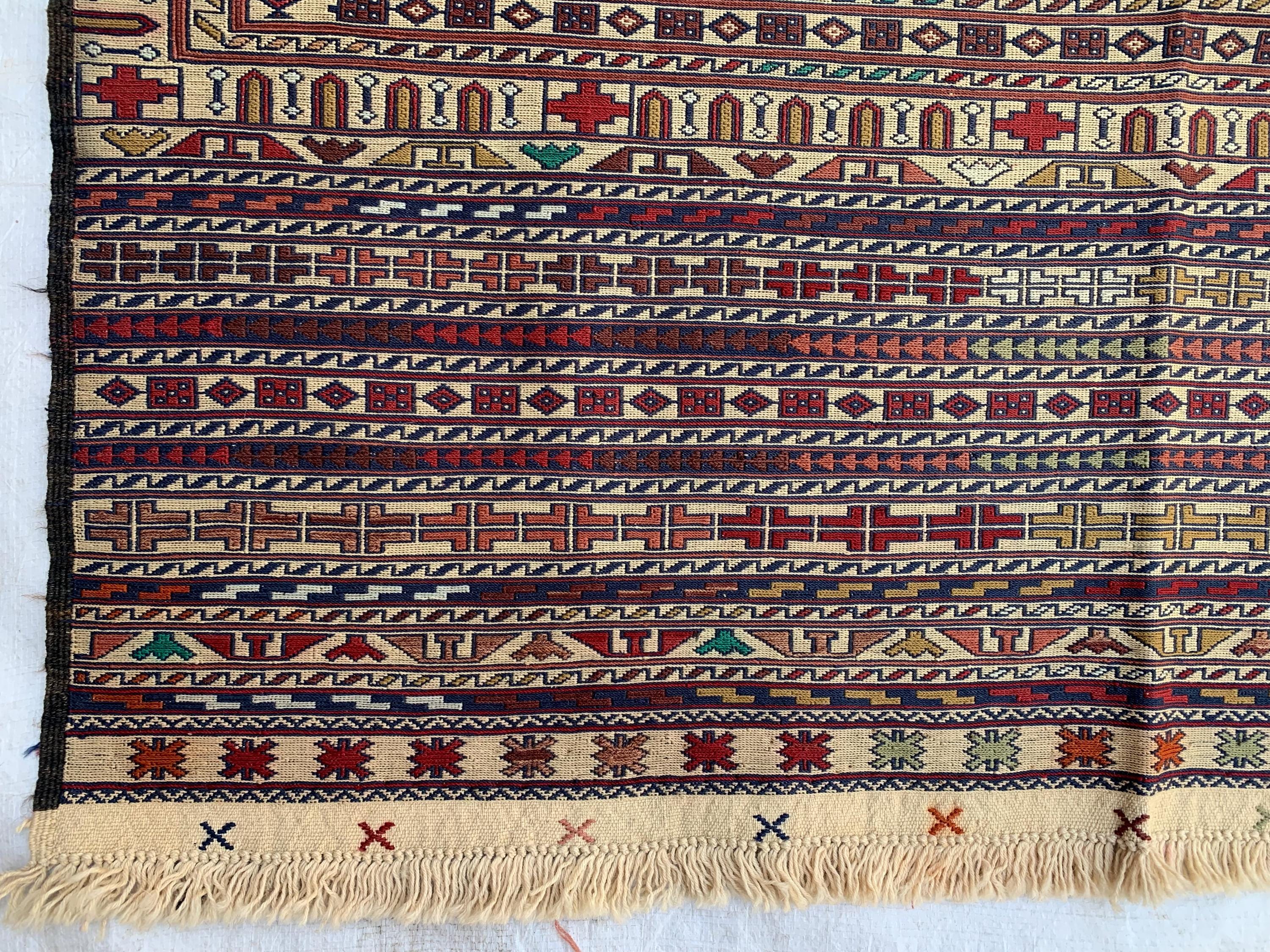 Maliki Kilim Rug 4.1x6.2 ft – Handmade Wool Area Rug, Functional Boho Decor, Tribal Vintage Carpet, Persian Style Floor Mat, Farmhouse Rug