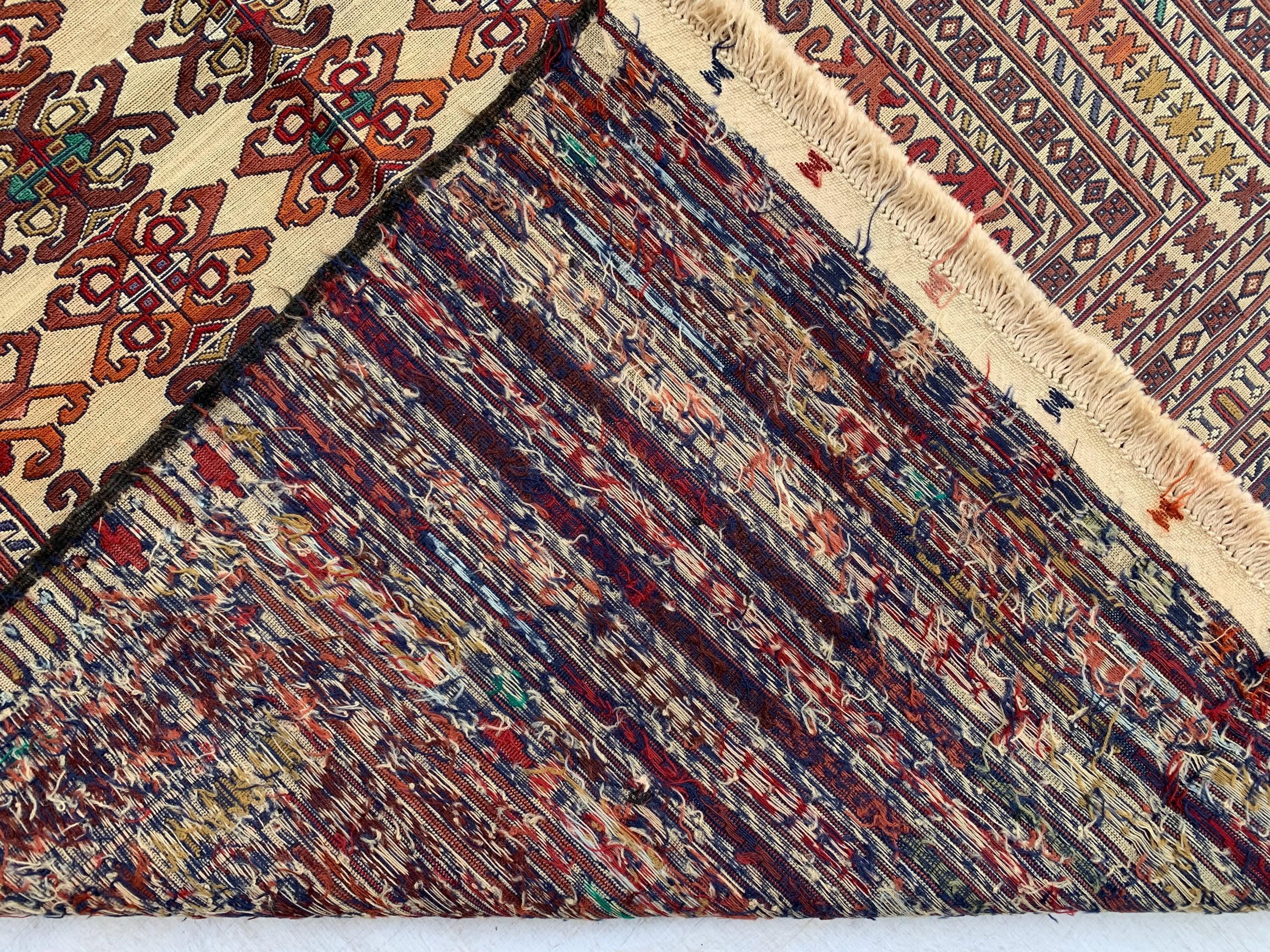 Maliki Kilim Rug 4.1x6.2 ft – Handmade Wool Area Rug, Functional Boho Decor, Tribal Vintage Carpet, Persian Style Floor Mat, Farmhouse Rug