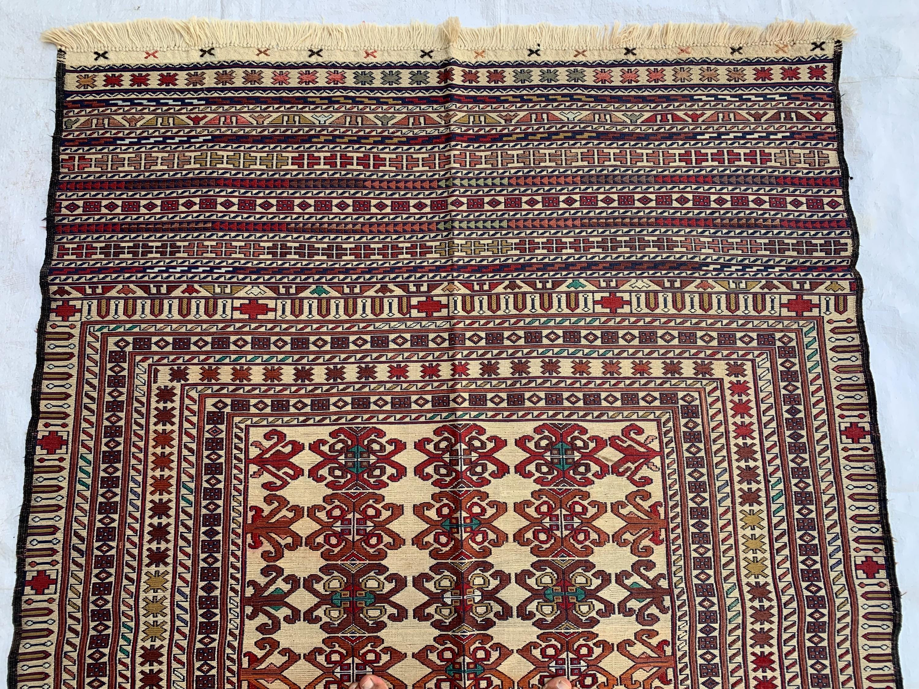 Maliki Kilim Rug 4.1x6.2 ft – Handmade Wool Area Rug, Functional Boho Decor, Tribal Vintage Carpet, Persian Style Floor Mat, Farmhouse Rug
