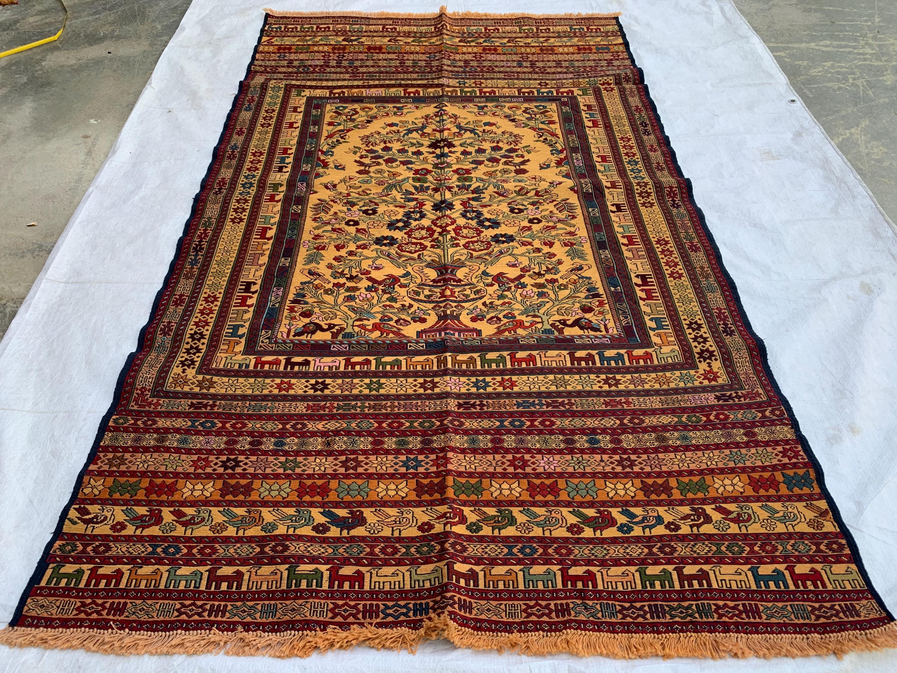 Antique Handmade Colorful Kilim Rug 6.7x3.10ft –Wool Persian Runner, Turkmen Tribal Vintage Carpet, Boho Floor Mat, Functional Hallway Decor