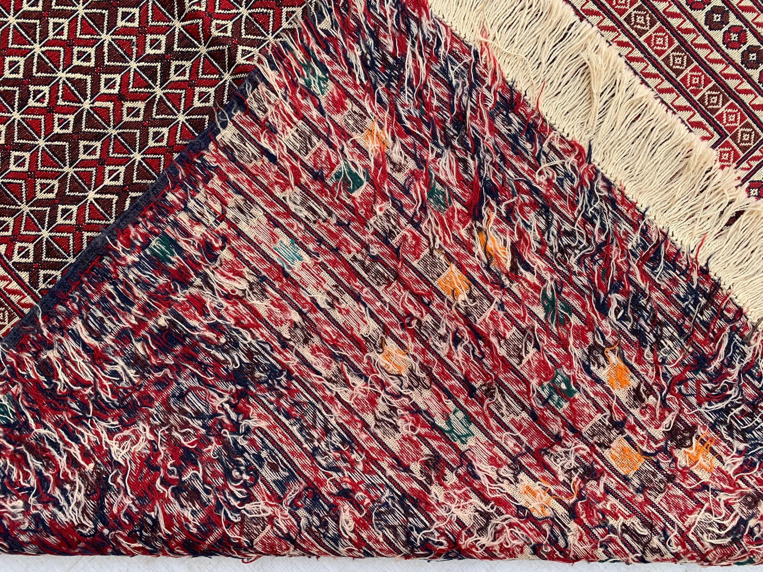 4x6ft Vintage Herati Kilim Rug –Turkmen Handmade Wool Tribal Carpet, Persian Farmhouse Decor, Boho Geometric Area Rug, Living Room Rug 5.8x4