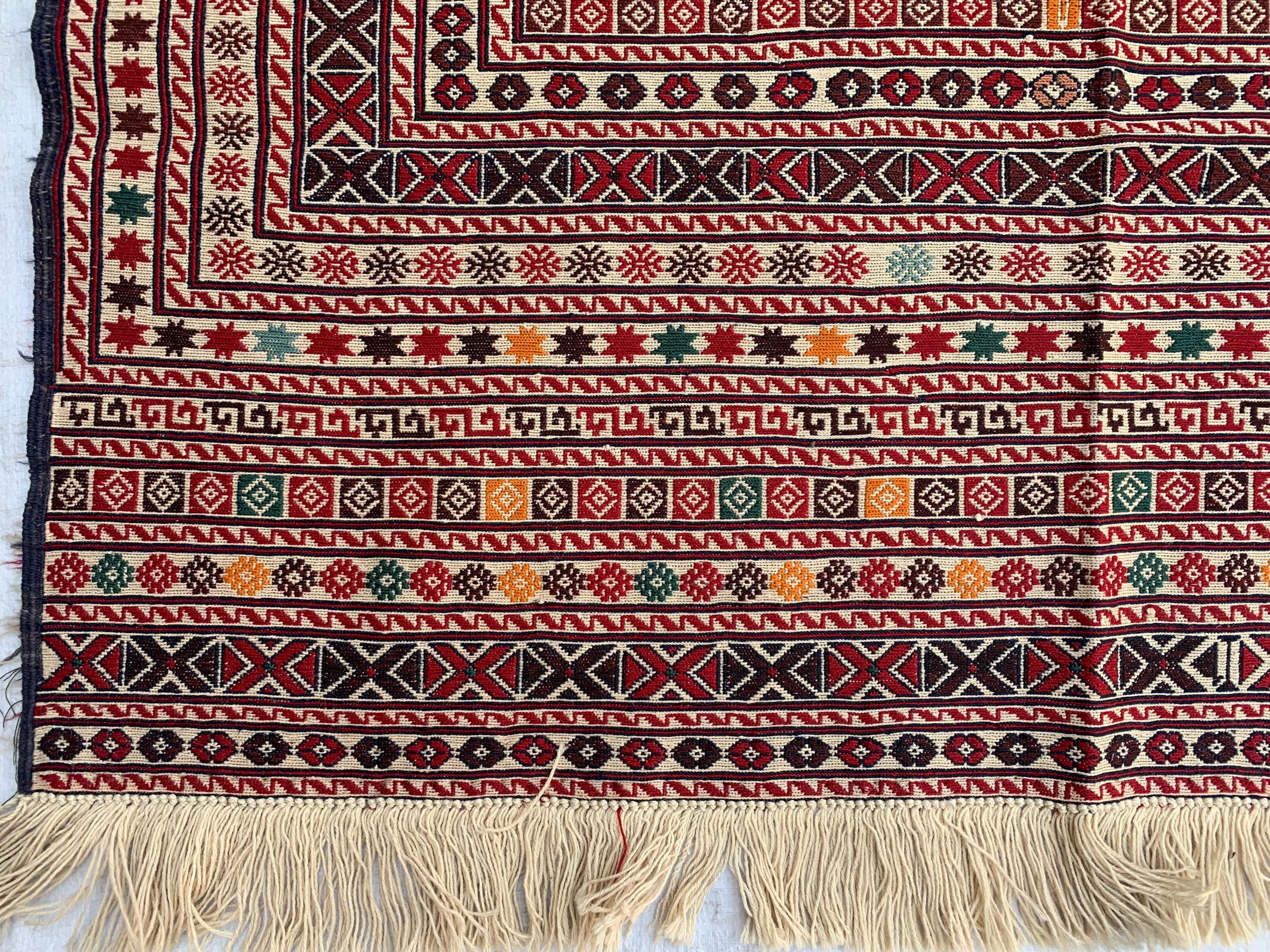 4x6ft Vintage Herati Kilim Rug –Turkmen Handmade Wool Tribal Carpet, Persian Farmhouse Decor, Boho Geometric Area Rug, Living Room Rug 5.8x4