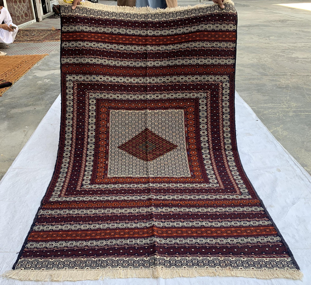 Antique Kilim Rug 6.2x3.11ft –Handmade Wool Tribal Carpet, Grey and Red Vintage Runner, Persian Boho Decor, Rustic Area Rug, Collectible Rug