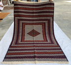 Antique Kilim Rug 6.2x3.11ft –Handmade Wool Tribal Carpet, Grey and Red Vintage Runner, Persian Boho Decor, Rustic Area Rug, Collectible Rug