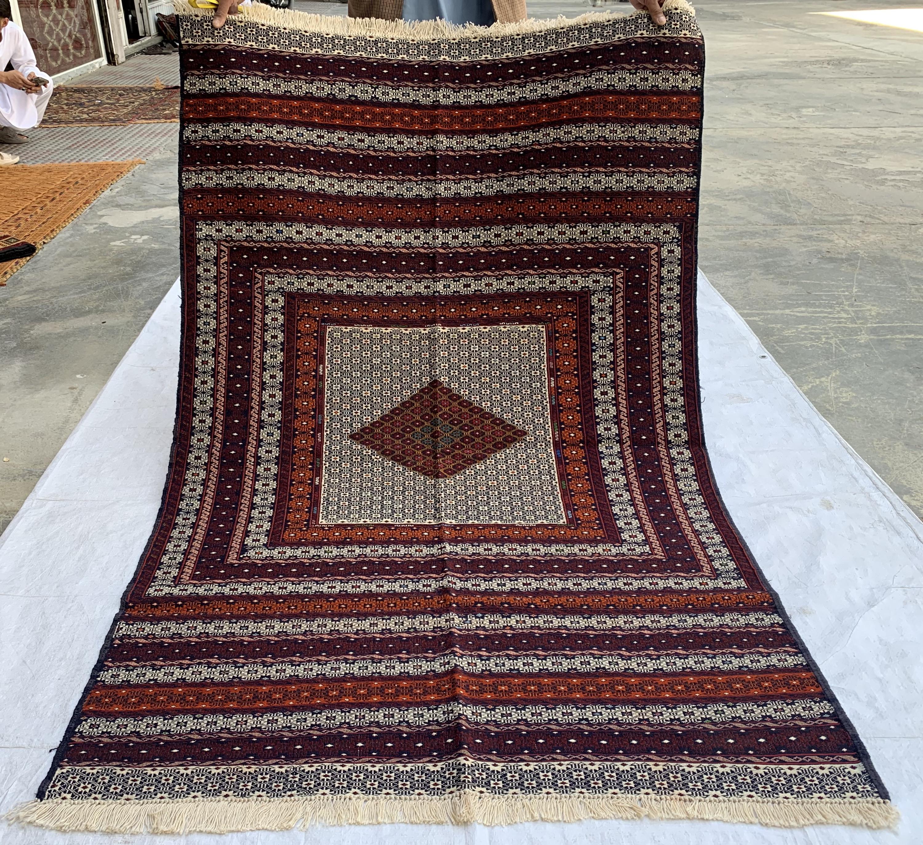 Antique Kilim Rug 6.2x3.11ft –Handmade Wool Tribal Carpet, Grey and Red Vintage Runner, Persian Boho Decor, Rustic Area Rug, Collectible Rug