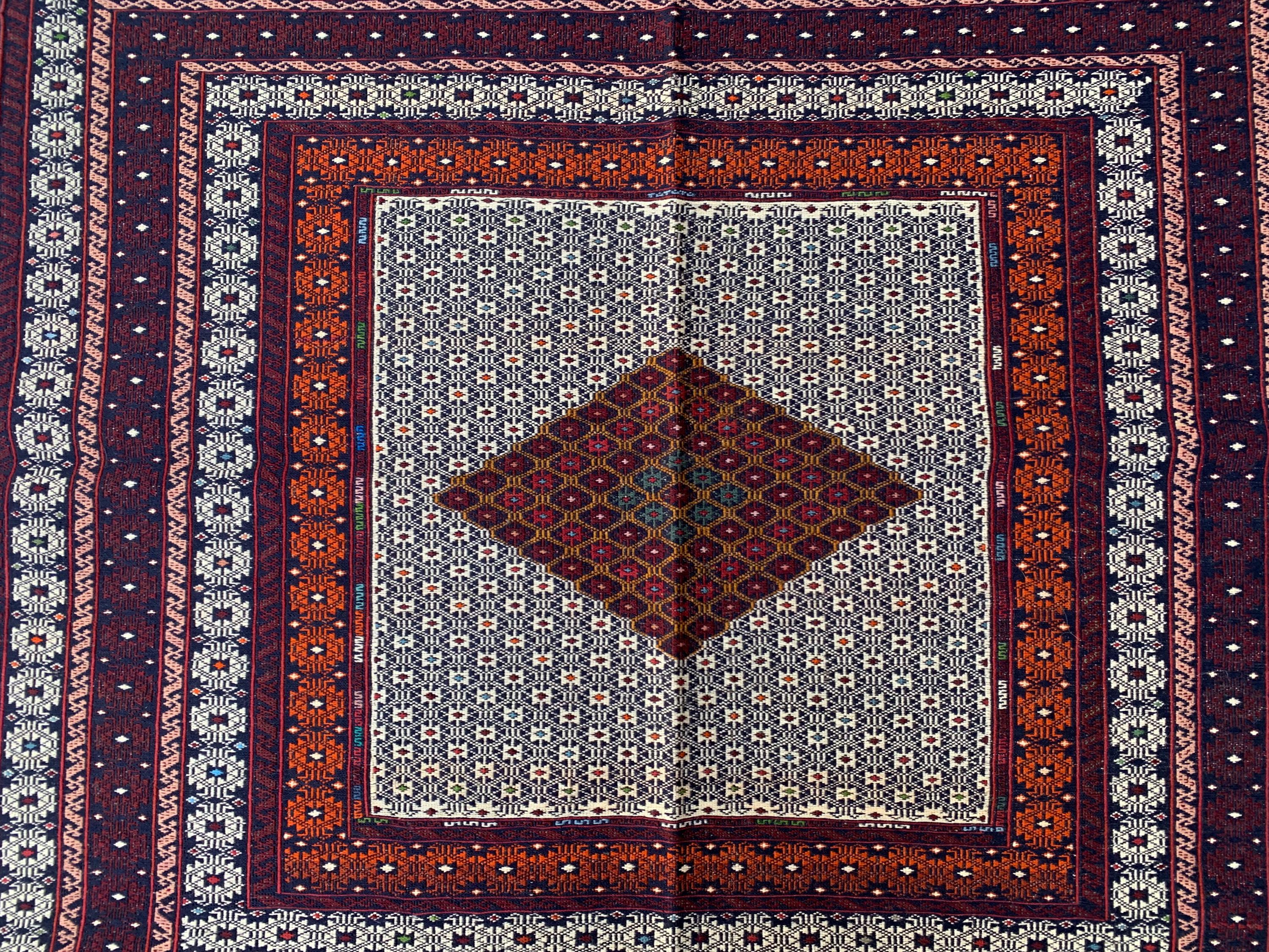 Antique Kilim Rug 6.2x3.11ft –Handmade Wool Tribal Carpet, Grey and Red Vintage Runner, Persian Boho Decor, Rustic Area Rug, Collectible Rug