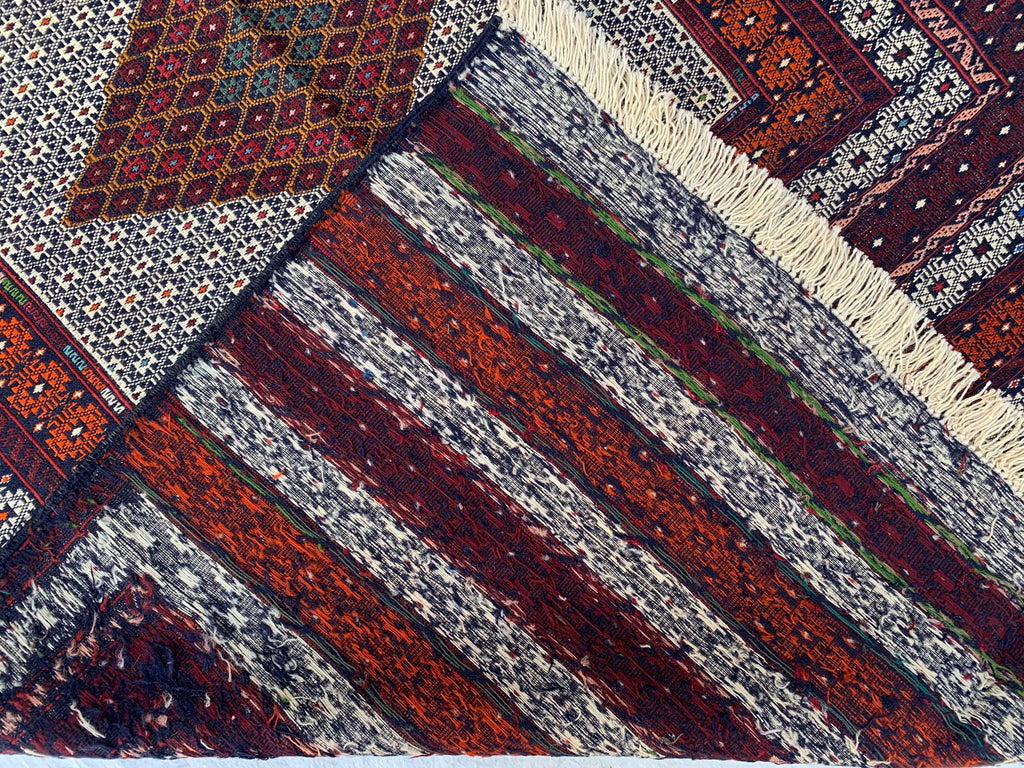 Antique Kilim Rug 6.2x3.11ft –Handmade Wool Tribal Carpet, Grey and Red Vintage Runner, Persian Boho Decor, Rustic Area Rug, Collectible Rug