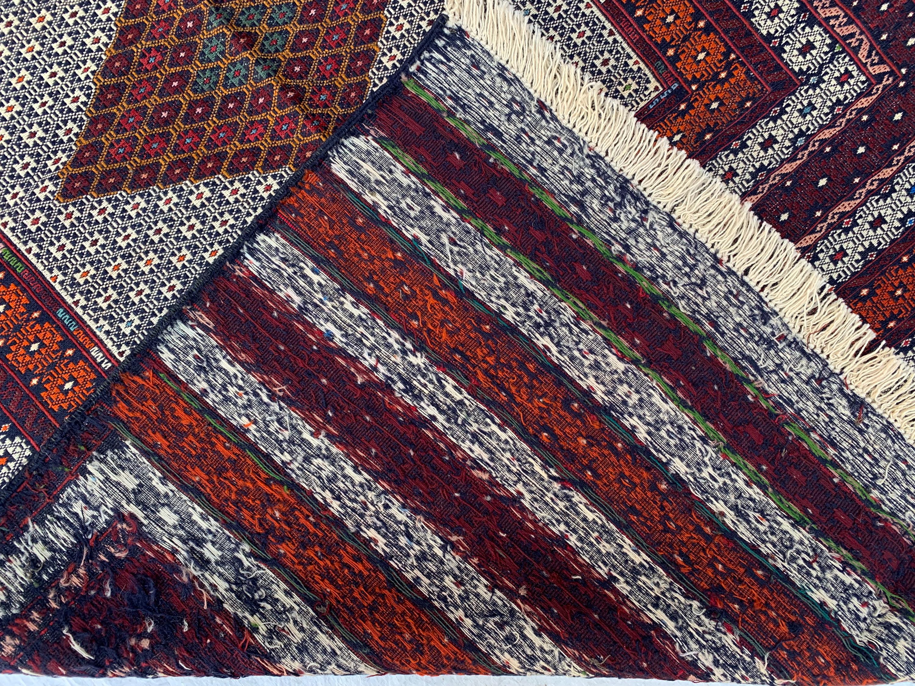 Antique Kilim Rug 6.2x3.11ft –Handmade Wool Tribal Carpet, Grey and Red Vintage Runner, Persian Boho Decor, Rustic Area Rug, Collectible Rug