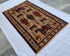 Pictorial Vintage Rug 5.6x4.1 ft – Handmade Wool Animal Scene Carpet, Tribal Wall Hanging, Persian Boho Decor, Rustic Art Rug, Farmhouse rug