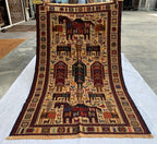 Pictorial Vintage Rug 5.6x4.1 ft – Handmade Wool Animal Scene Carpet, Tribal Wall Hanging, Persian Boho Decor, Rustic Art Rug, Farmhouse rug