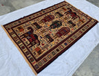 Pictorial Vintage Rug 5.6x4.1 ft – Handmade Wool Animal Scene Carpet, Tribal Wall Hanging, Persian Boho Decor, Rustic Art Rug, Farmhouse rug