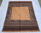 Vintage Square Kilim Rug 4.9x3.9 ft – Handwoven Wool Bronze Carpet, Tribal Geometric Pattern, Boho Ethnic Area Rug, Rug for Kitchen, Bedroom
