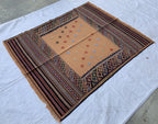 Vintage Square Kilim Rug 4.9x3.9 ft – Handwoven Wool Bronze Carpet, Tribal Geometric Pattern, Boho Ethnic Area Rug, Rug for Kitchen, Bedroom