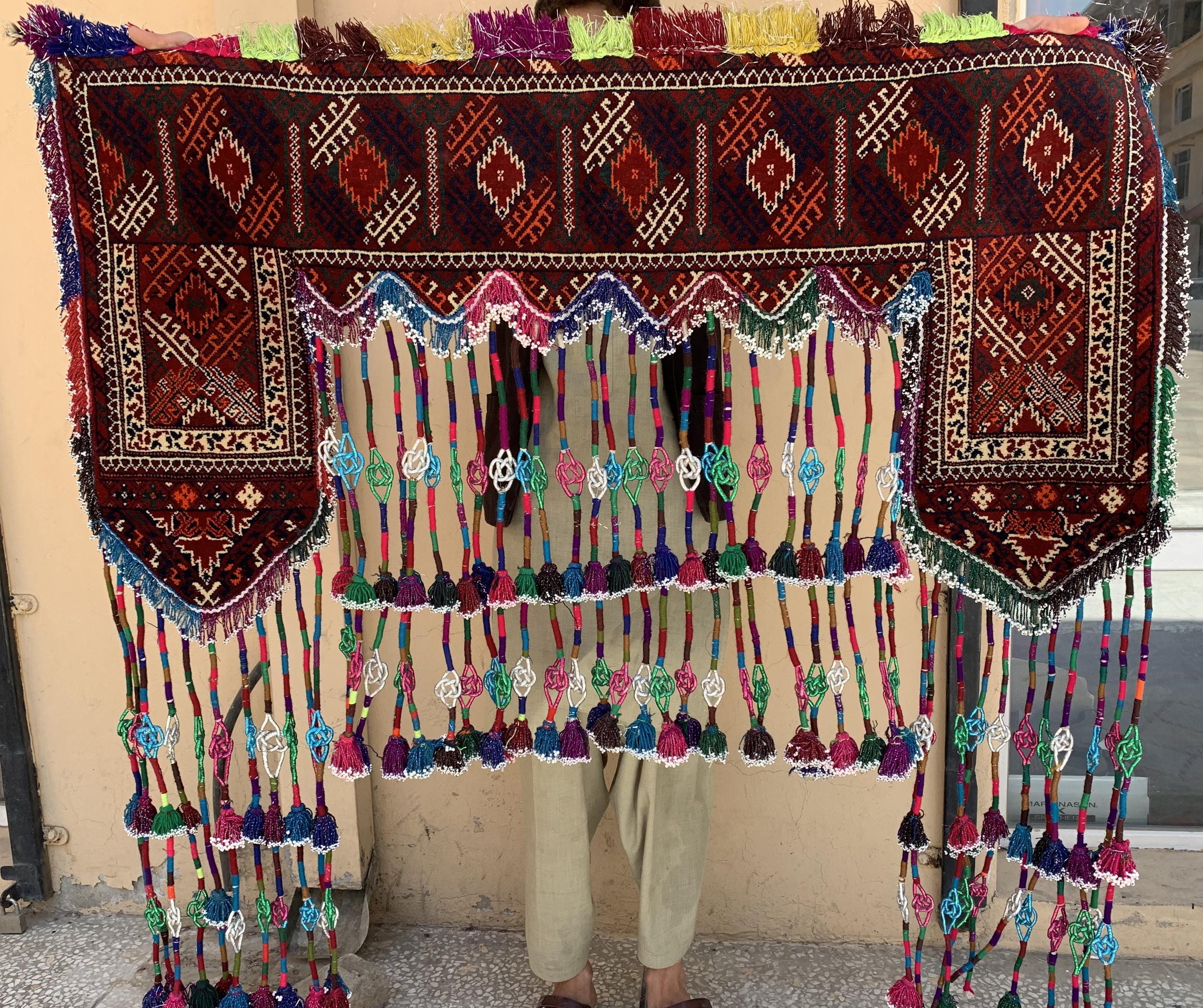 Handmade Tribal Wall Hanging 4.1x4.2 ft–Colorful Boho Beaded Tapestry, Ethnic Kilim Decor, Vintage Afghan Textile, Festival or Wedding Decor