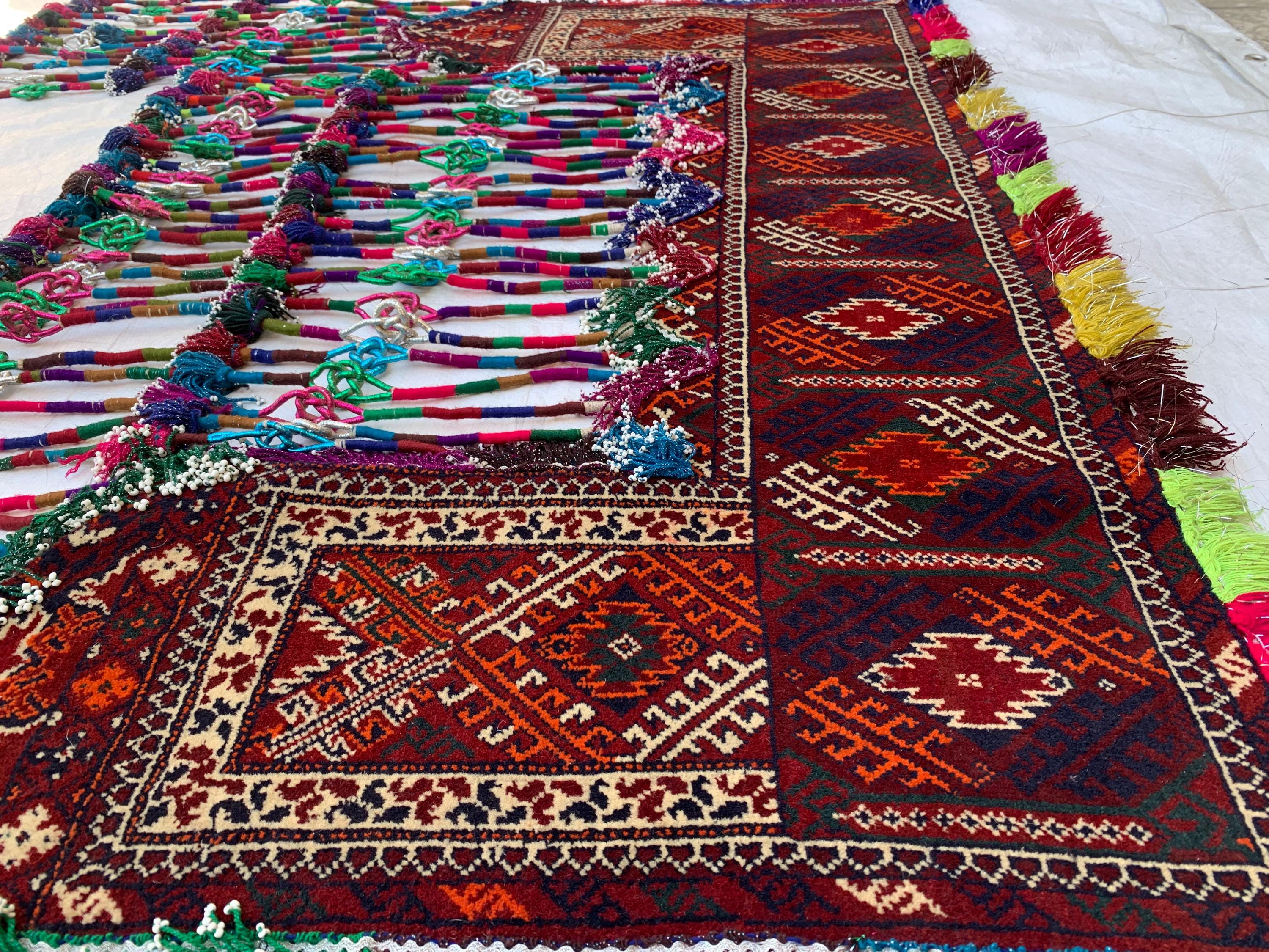 Handmade Tribal Wall Hanging 4.1x4.2 ft–Colorful Boho Beaded Tapestry, Ethnic Kilim Decor, Vintage Afghan Textile, Festival or Wedding Decor