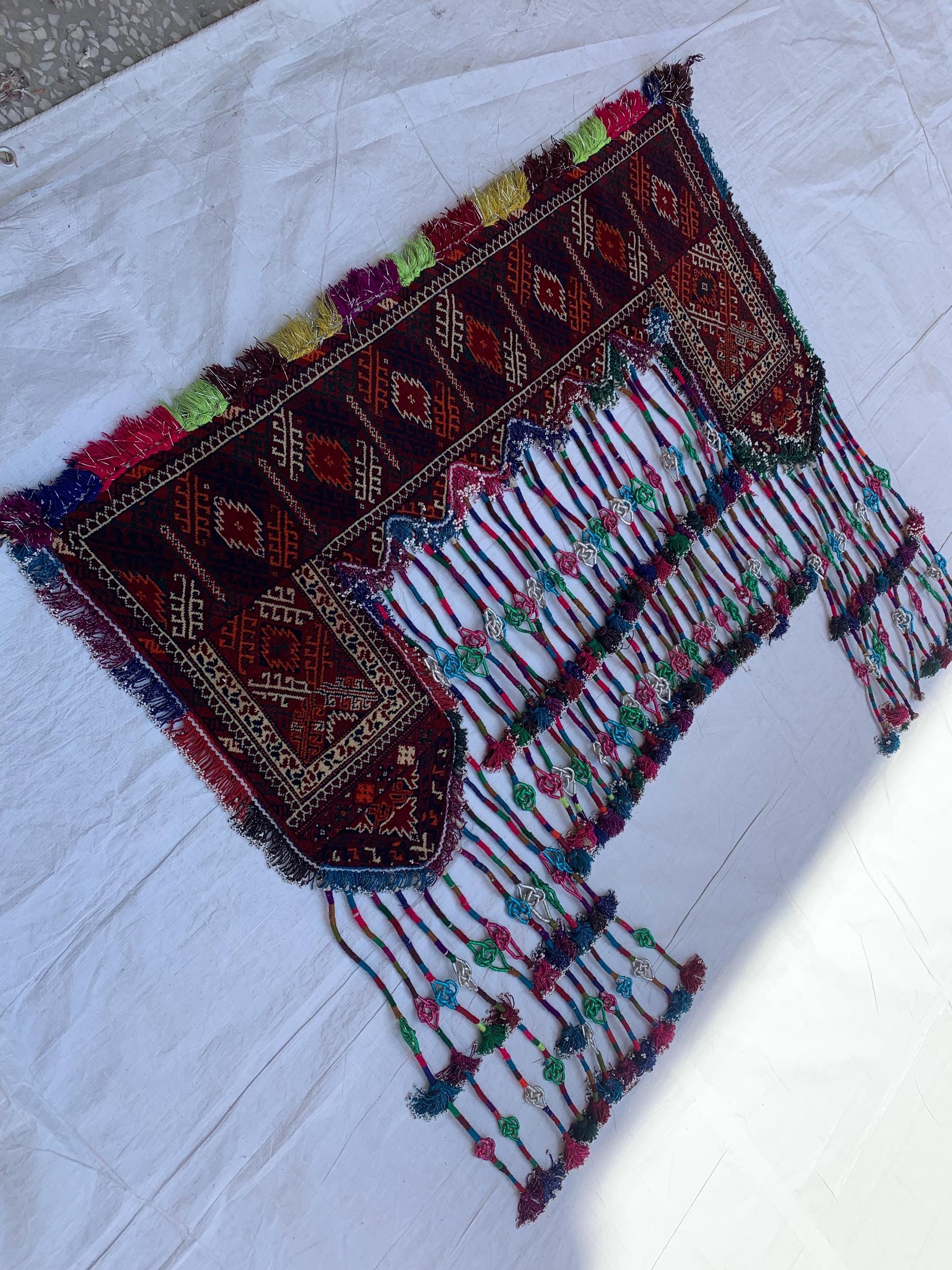 Handmade Tribal Wall Hanging 4.1x4.2 ft–Colorful Boho Beaded Tapestry, Ethnic Kilim Decor, Vintage Afghan Textile, Festival or Wedding Decor