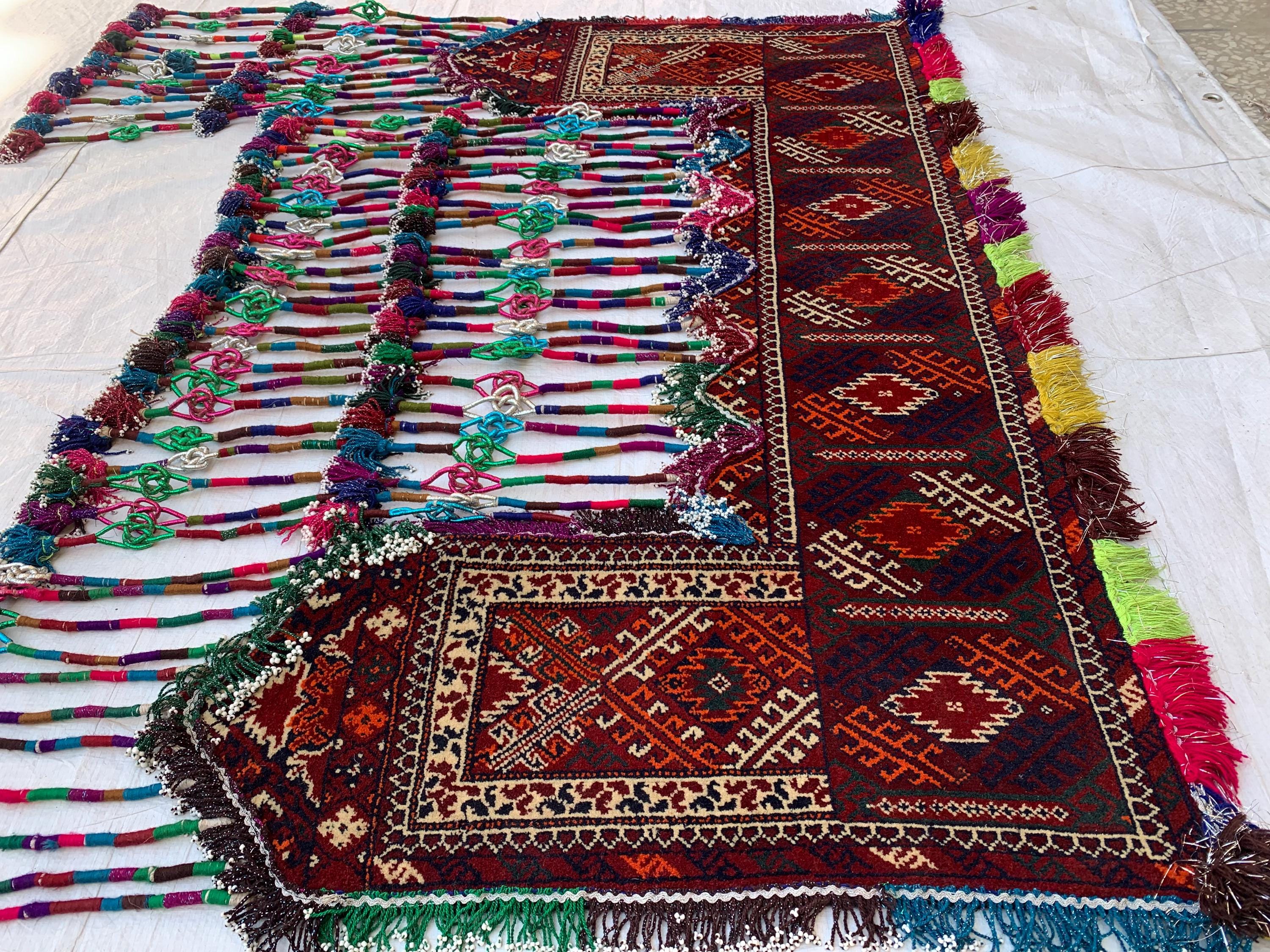 Handmade Tribal Wall Hanging 4.1x4.2 ft–Colorful Boho Beaded Tapestry, Ethnic Kilim Decor, Vintage Afghan Textile, Festival or Wedding Decor