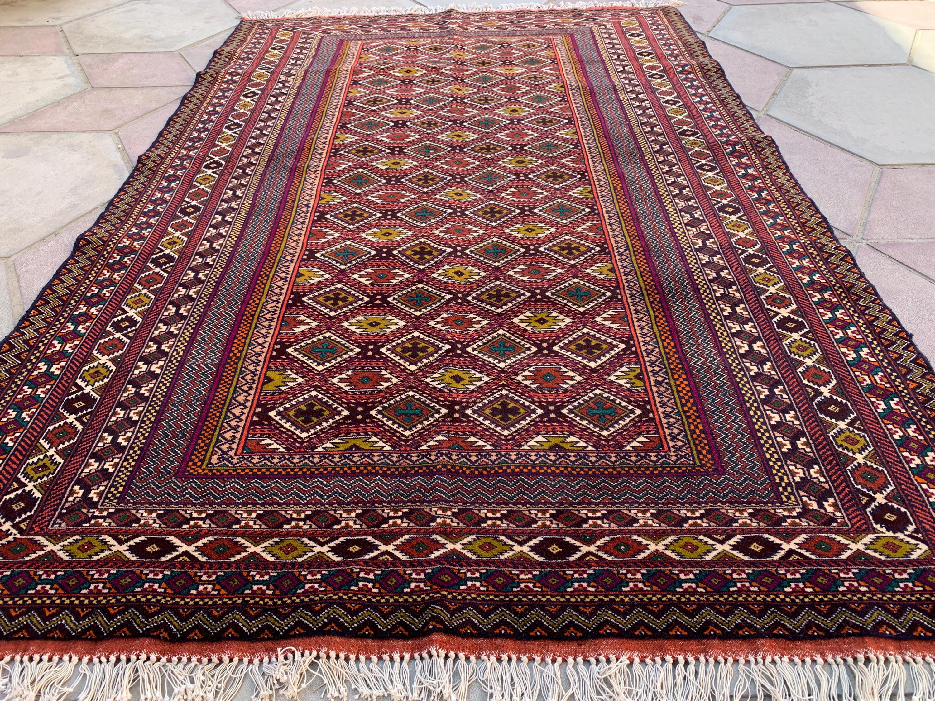 Antique Handwoven Tribal Rug 4.6x6.9 ft–Vintage Persian Wool Carpet, Bohemian Geometric Area Rug, Rustic Home Decor, Collectible OrientalRug