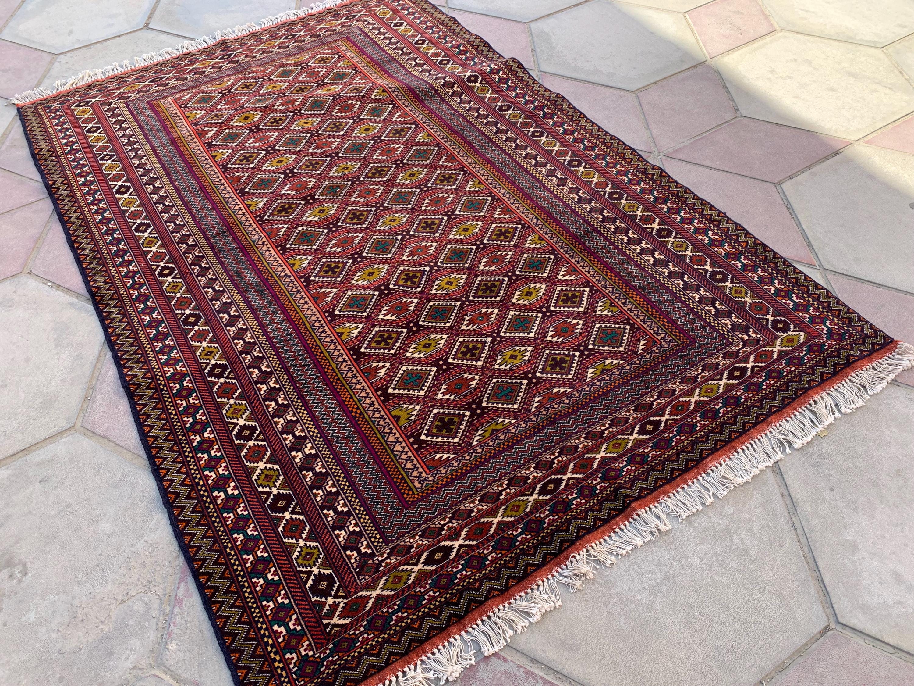 Antique Handwoven Tribal Rug 4.6x6.9 ft–Vintage Persian Wool Carpet, Bohemian Geometric Area Rug, Rustic Home Decor, Collectible OrientalRug