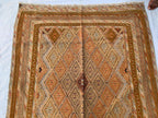 Vintage Afghan Kilim Rug 5x4ft – Handwoven Wool Flatweave, Tribal Geometric Boho Carpet, Earth Tone Area Rug, Entryway or Wall Hanging