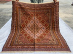 Vintage Kilim Rug 4.2x4 ft | Handmade Afghan Flatweave | Boho Decor | Turkmen Small Area Rug | Rustic Kilim Carpet, Perfect for Kitchen